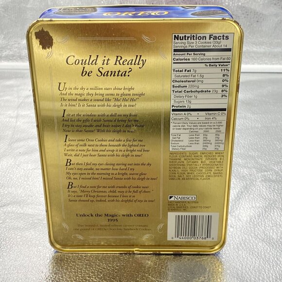 VTG Christmas Oreo Collectible Tin Container 1995 Santa Claus Unlock The Magic - Picture 8 of 15